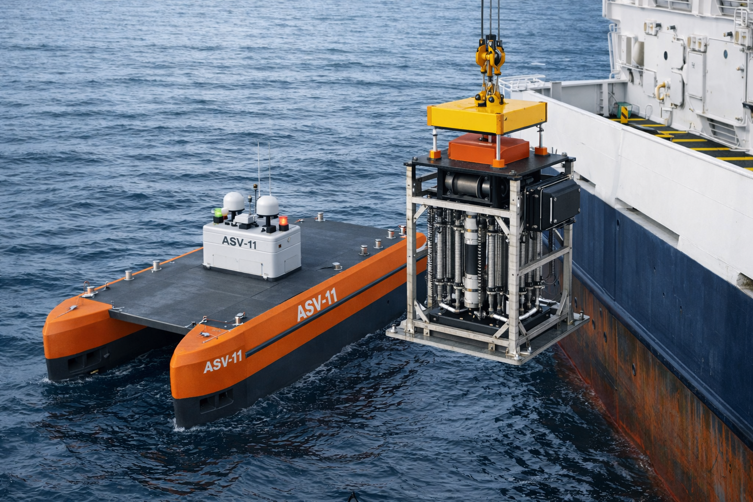 Подъём модуля краном с борта судна-носителя